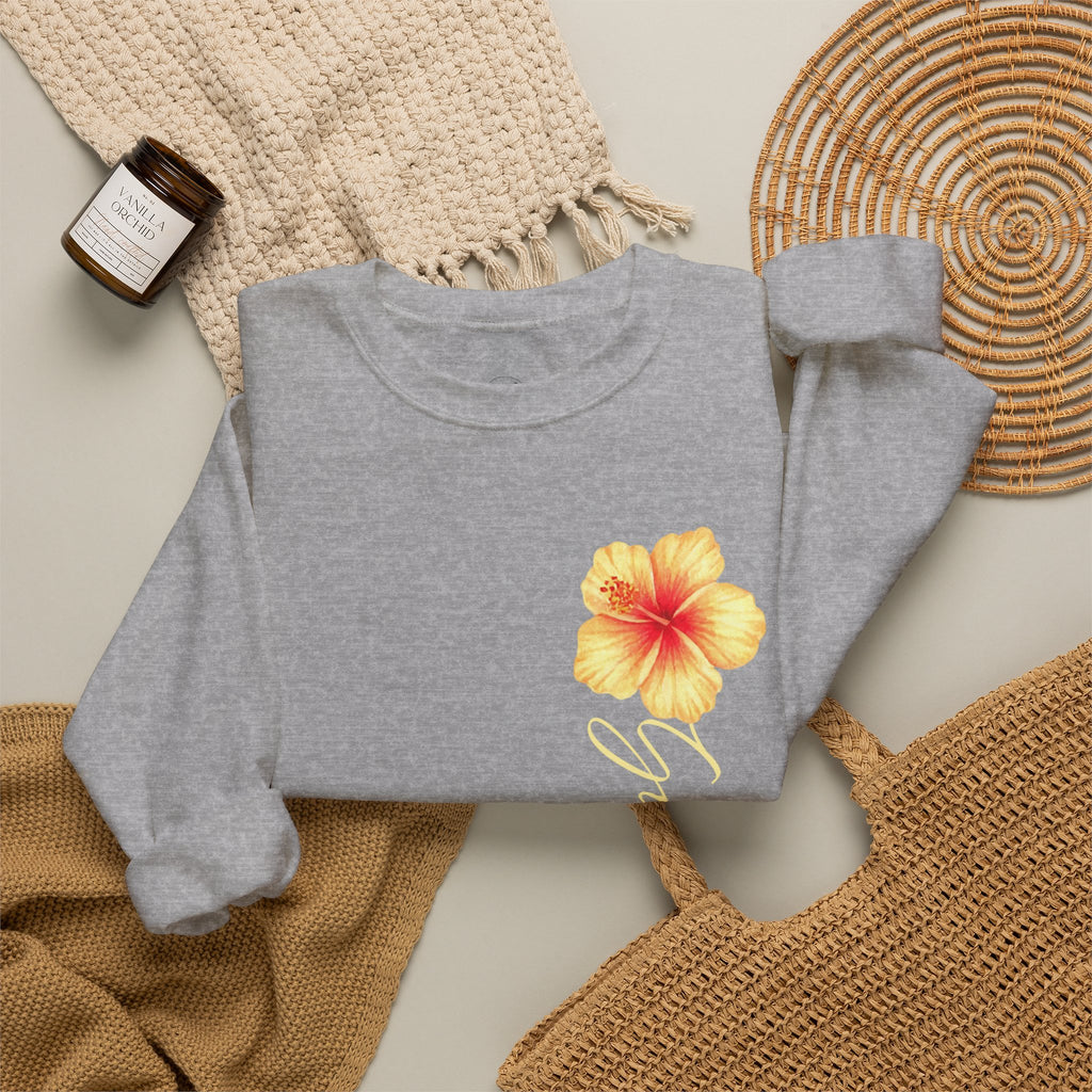 Yellow Hibiscus Floral Crewneck sweatshirt | tropical flower design