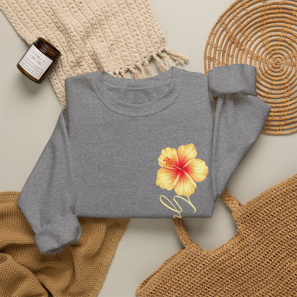 Yellow Hibiscus Floral Crewneck sweatshirt | tropical flower design