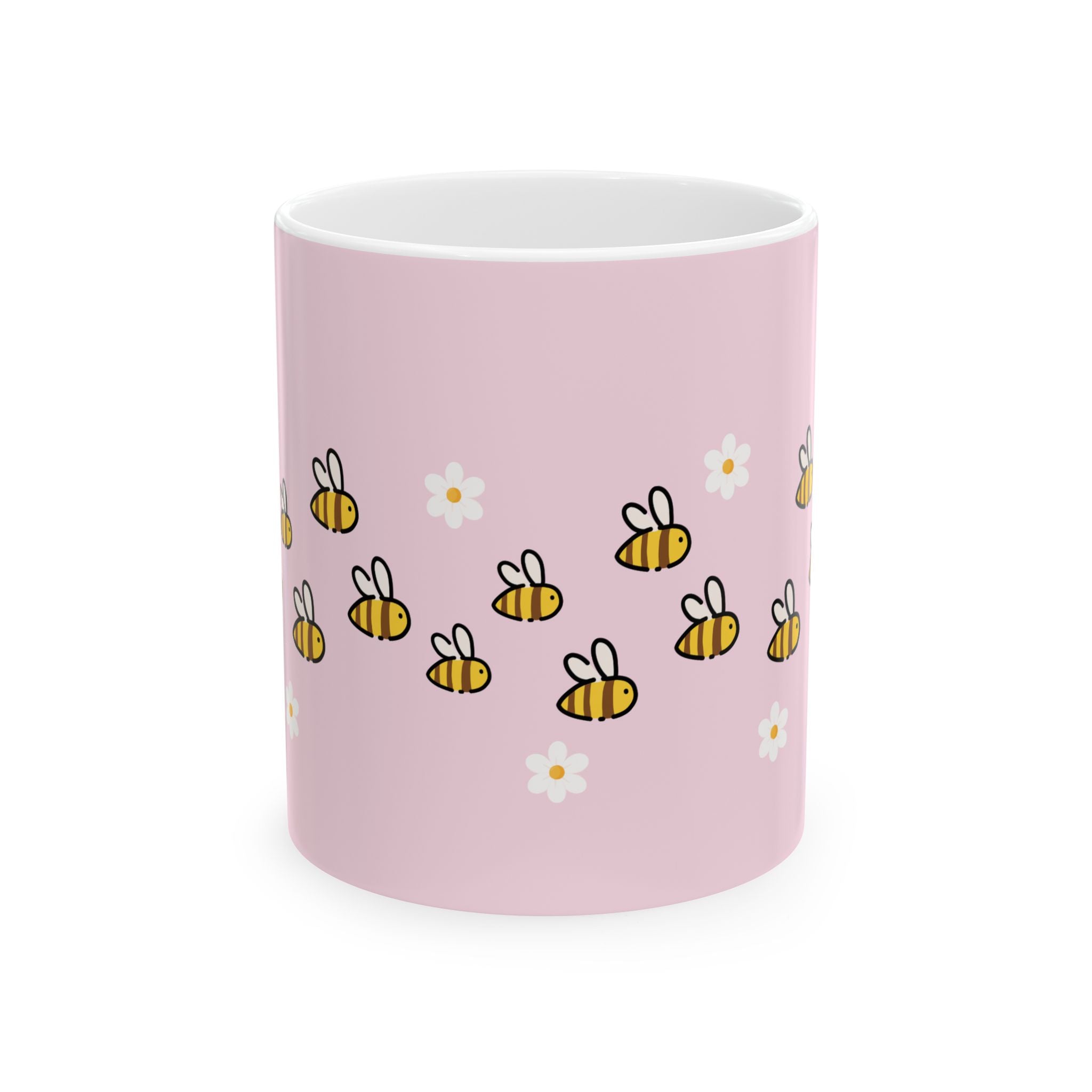 Cute Bee Pattern Mug | Pink Daisies Ceramic Mug