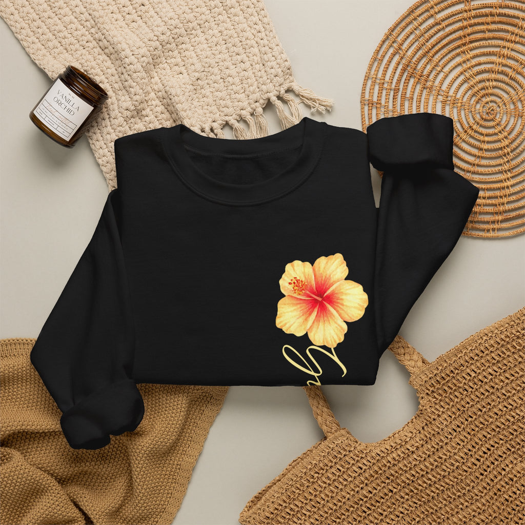 Yellow Hibiscus Floral Crewneck sweatshirt | tropical flower design