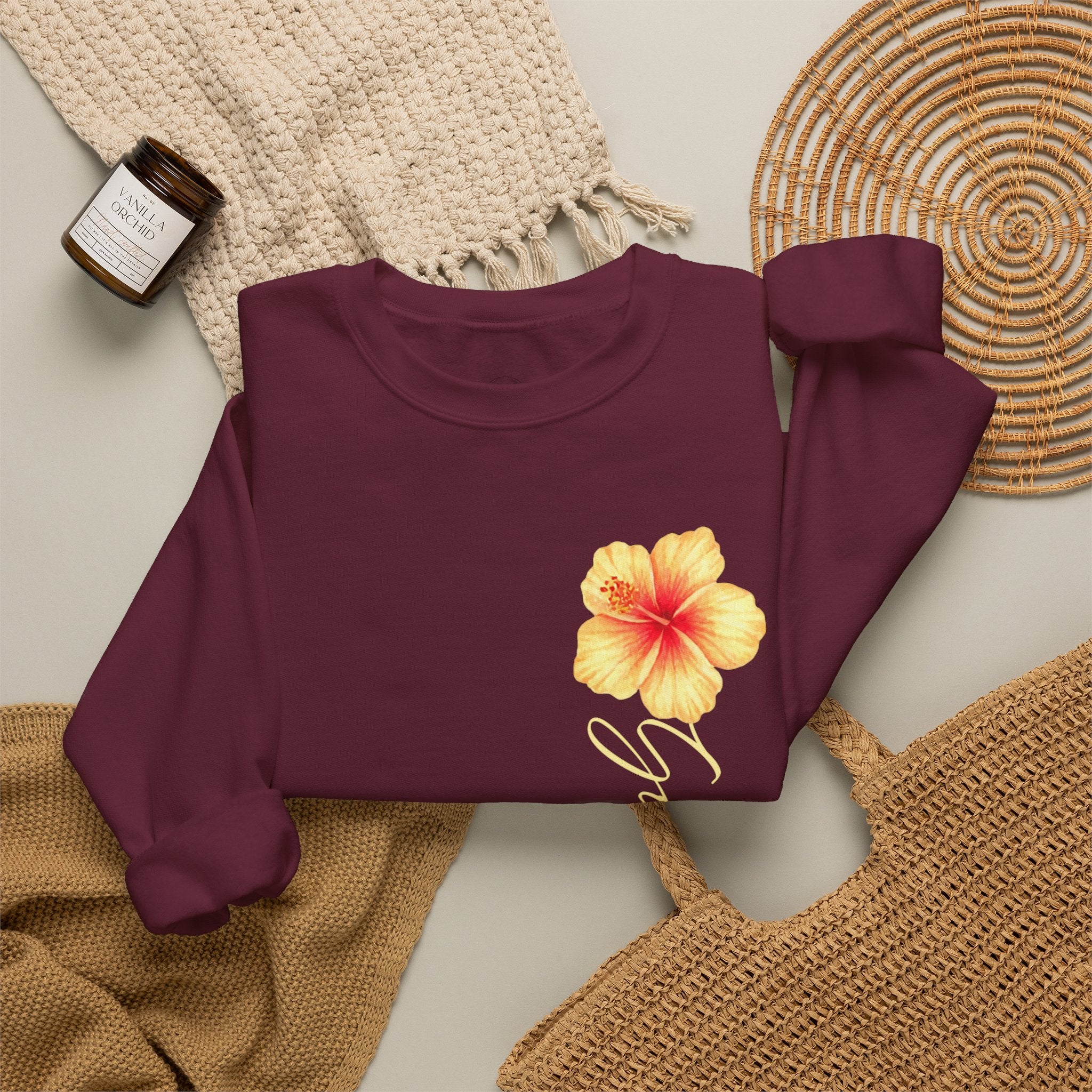 Yellow Hibiscus Floral Crewneck sweatshirt | tropical flower design