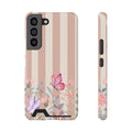 Floral Stripe Phone Case with Card Holder — Pink Butterflies & Garden Design