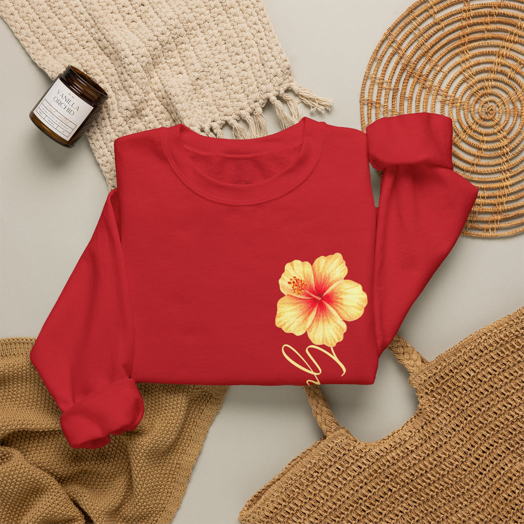 Yellow Hibiscus Floral Crewneck sweatshirt | tropical flower design