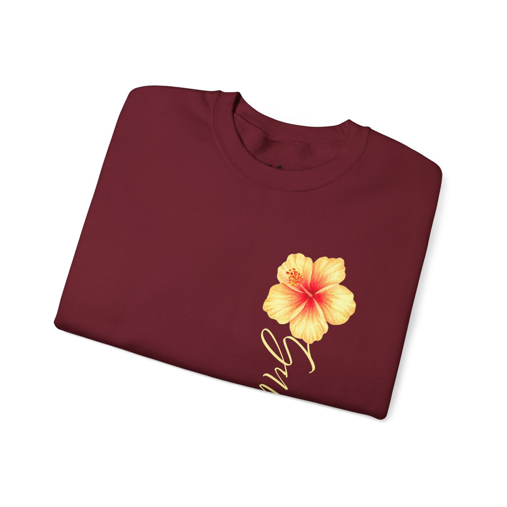 Yellow Hibiscus Floral Crewneck sweatshirt | tropical flower design