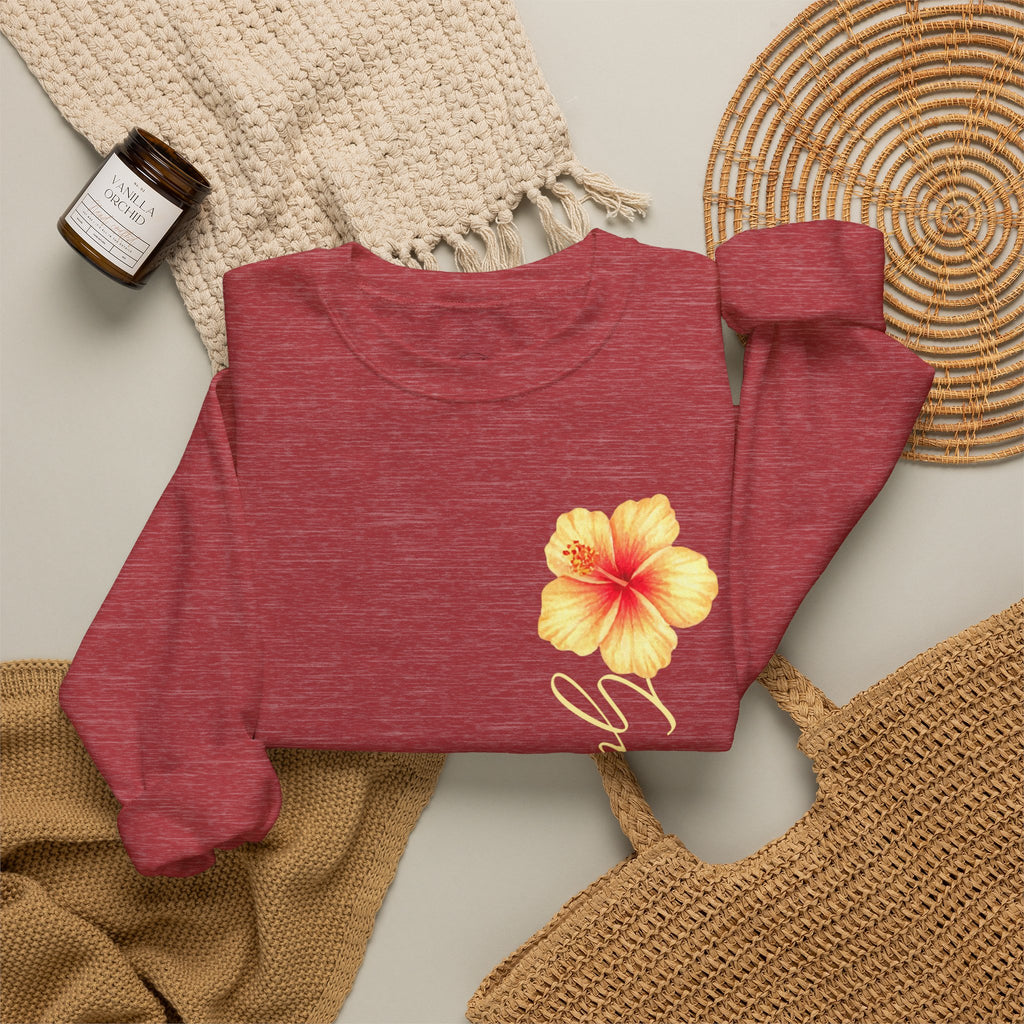 Yellow Hibiscus Floral Crewneck sweatshirt | tropical flower design