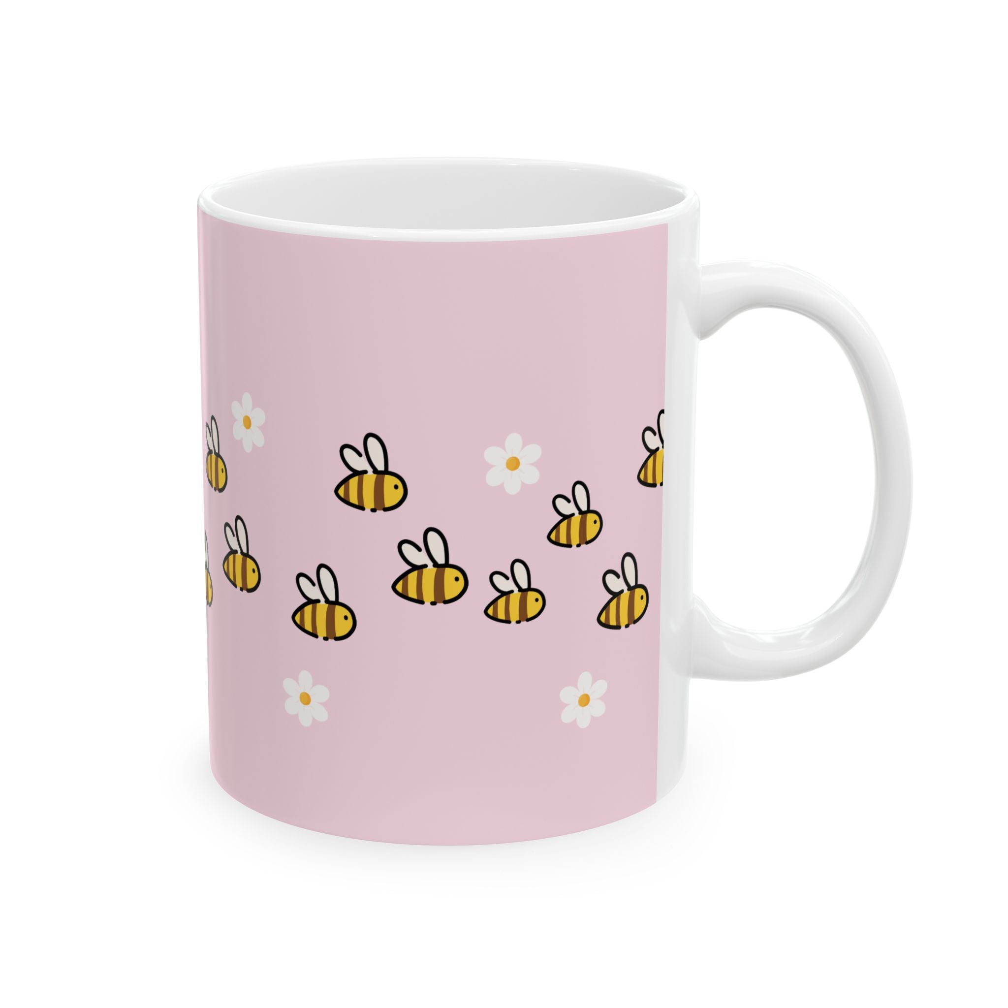 Cute Bee Pattern Mug | Pink Daisies Ceramic Mug
