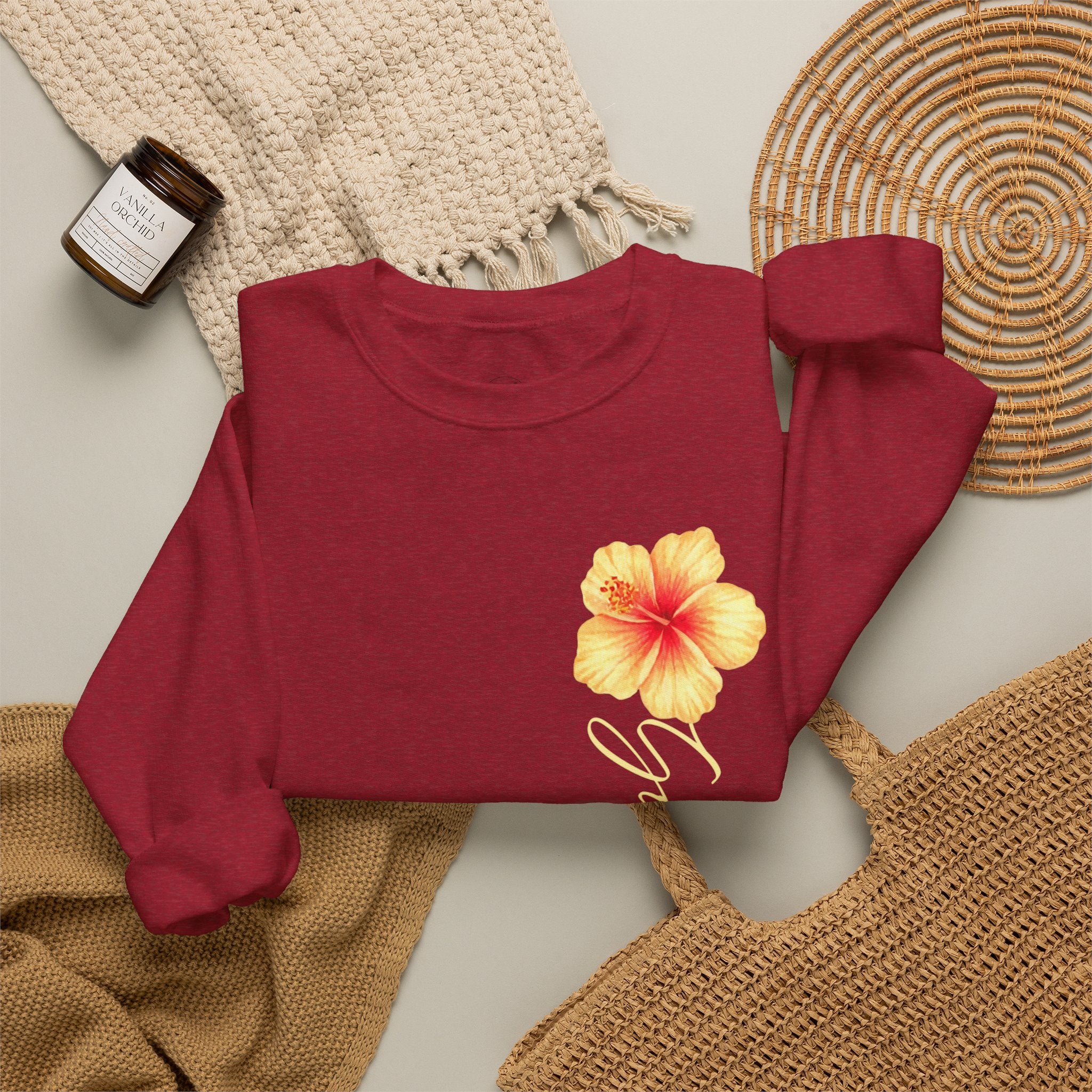 Yellow Hibiscus Floral Crewneck sweatshirt | tropical flower design