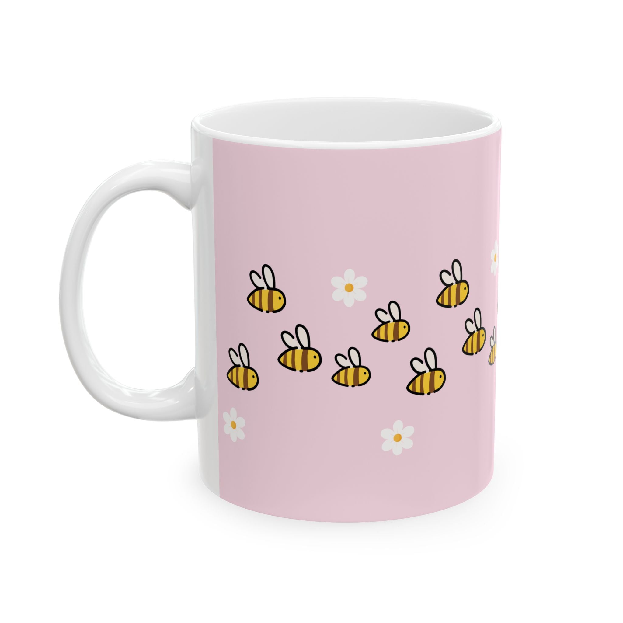 Cute Bee Pattern Mug | Pink Daisies Ceramic Mug