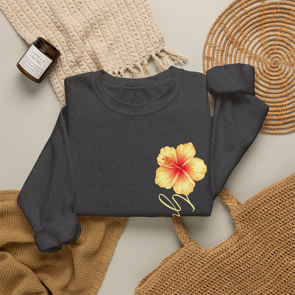 Yellow Hibiscus Floral Crewneck sweatshirt | tropical flower design