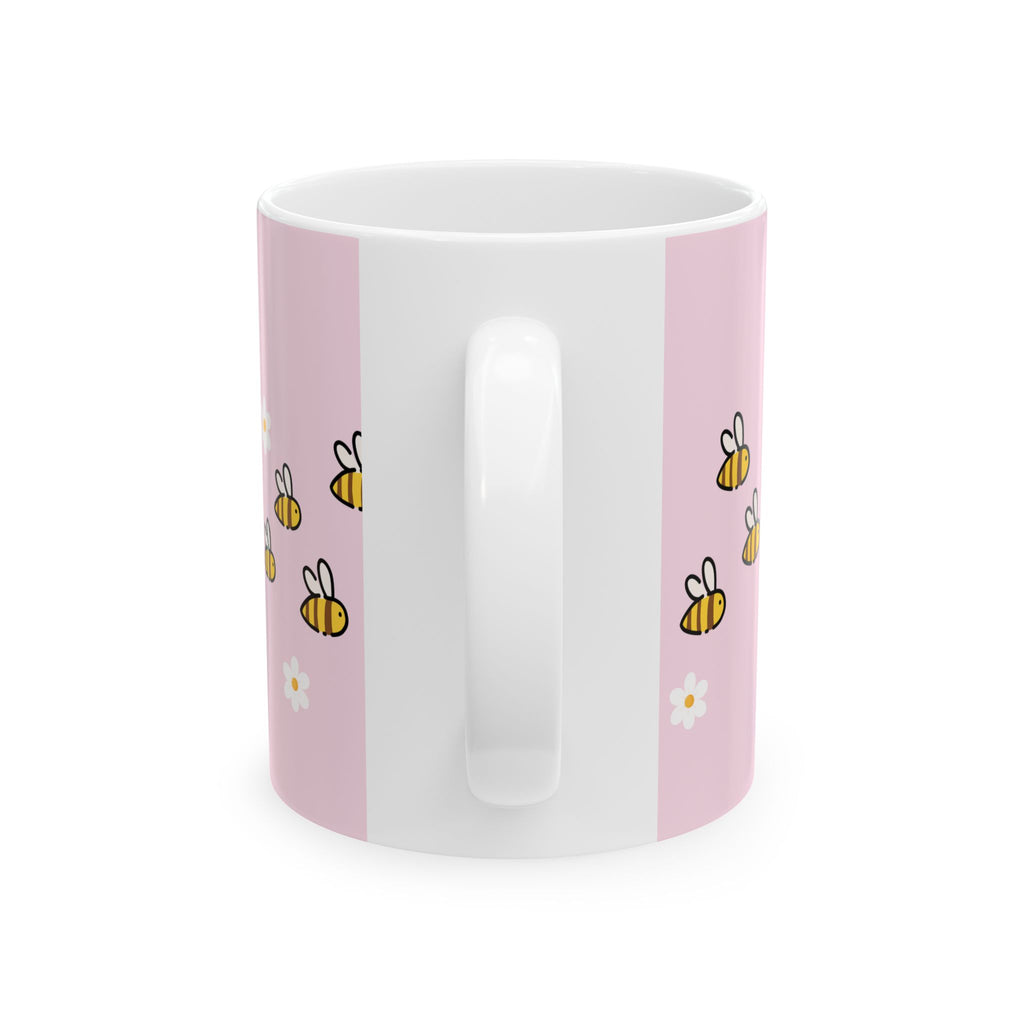 Cute Bee Pattern Mug | Pink Daisies Ceramic Mug