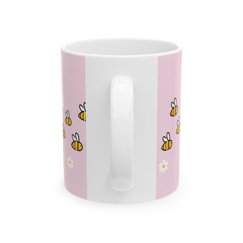 Cute Bee Pattern Mug | Pink Daisies Ceramic Mug