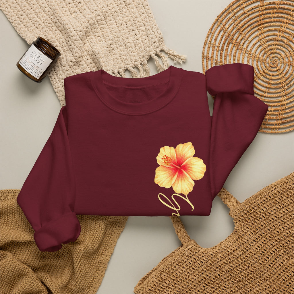 Yellow Hibiscus Floral Crewneck sweatshirt | tropical flower design