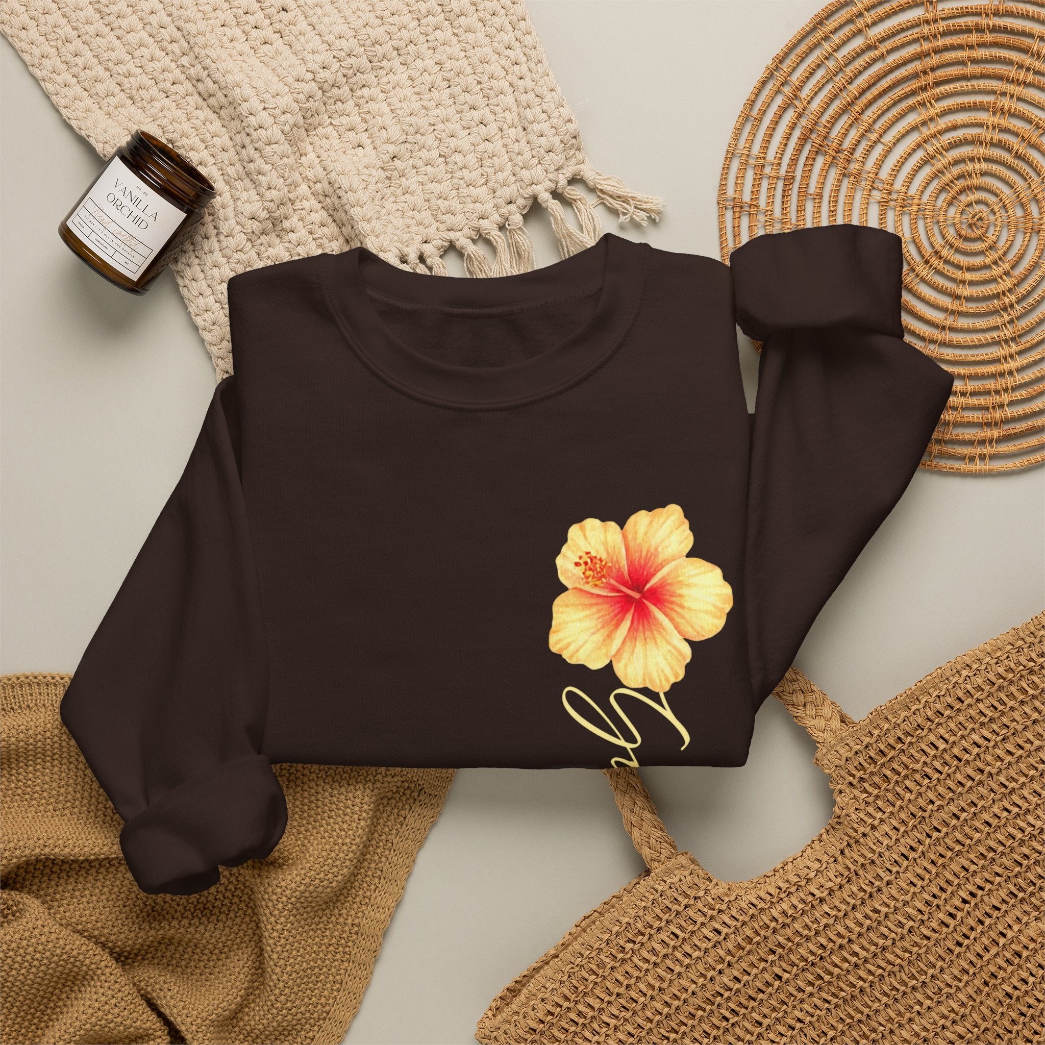 Yellow Hibiscus Floral Crewneck sweatshirt | tropical flower design