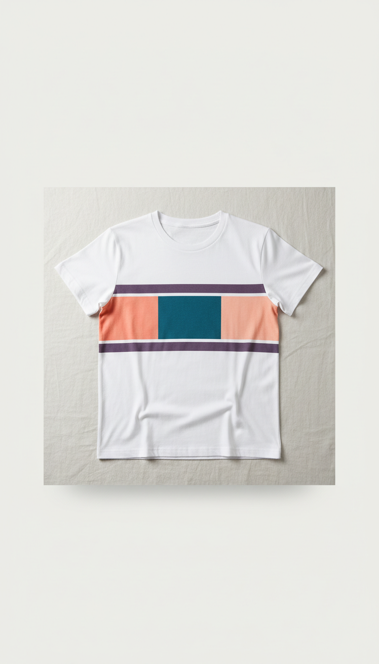 Cotton Tee With Coral Accent
